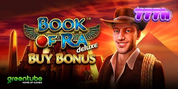 Interface clássica do jogo Book of Ra deluxe com elementos egípcios e rolos girando